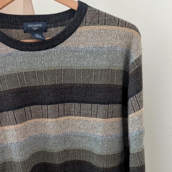 Vintage 90's Striped Crewneck Sweater In Charcoal/Ivory/Green/Lt. Blue - Picture 3 of 10